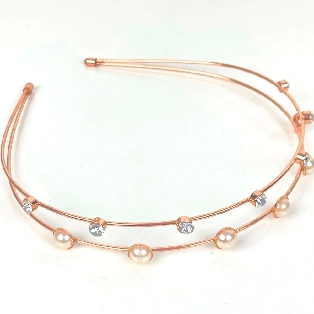 Claire’s Crystals and Pearl Rose Gold Double Headband